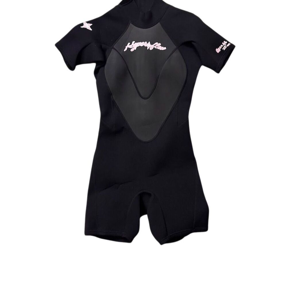 Black Short Sleeve Women’s One-Piece Wetsuit with Pink Logo
